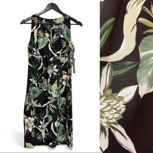 NWT Connected Apparel Tropical Leaves Sleeveless Dress - Size 12